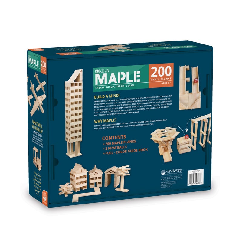 MindWare KEVA Maple 200 Plank Wooden Building Blocks Set - Free-Form 3D Structure Building Set for Kids - Image 2